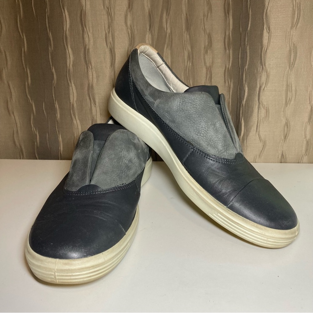 Ecco Biom Soft 7 Women's 11 Slip-On Sneakers Black Gray Leather Suede Casual
